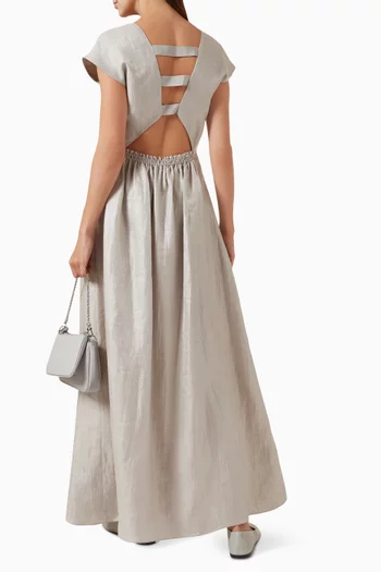 V-neck Maxi Dress in Linen-blend