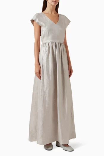 V-neck Maxi Dress in Linen-blend