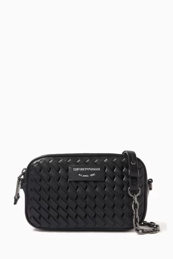 Camera Crossbody Bag in Woven Leather