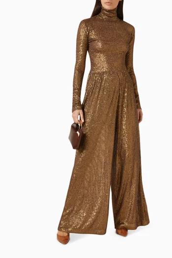 Turtleneck Sequin-embellished Top in Poly-lycra