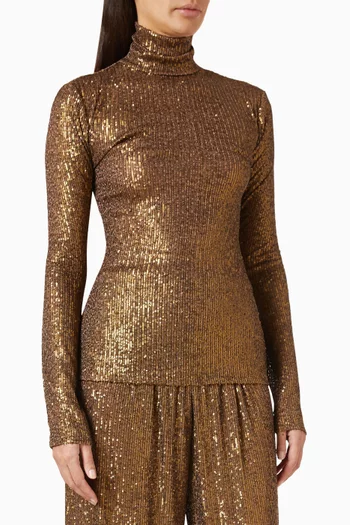 Turtleneck Sequin-embellished Top in Poly-lycra