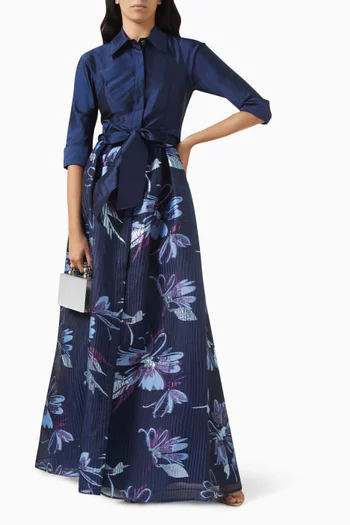 فستان سهرة بنمط قميص مزين بزهور بارزة تفتا وأورجانزا