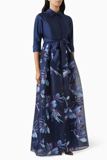 فستان سهرة بنمط قميص مزين بزهور بارزة تفتا وأورجانزا