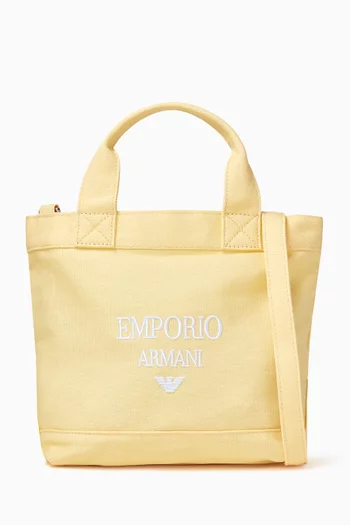 حقيبة يد متوسطة الحجم بشعار الماركة قنب قطني