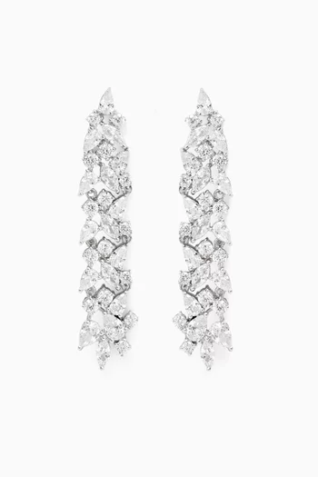 Pear Round Marquis Linear Cluster Earrings in Rhodium-plated Brass