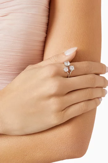 Round Open Claw Ring in Rhodium-plated Brass