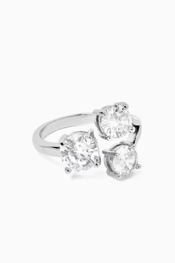 Round Open Claw Ring in Rhodium-plated Brass