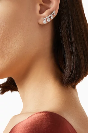 Pear CZ Curved Crawler Earrings in Rhodium-plated Brass