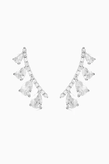 Pear CZ Curved Crawler Earrings in Rhodium-plated Brass