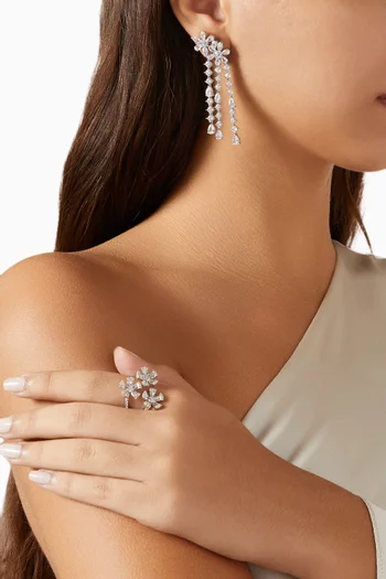 أقراط بتصميم زهرة بشرّابات مرصعة بأحجار زركونيا نحاس مطلي روديوم