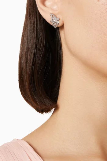 Mixed Butterfly CZ Earrings in Rhodium-plated Brass