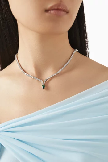 Pear Pointed CZ Collar Necklace in Rhodium-plated Brass