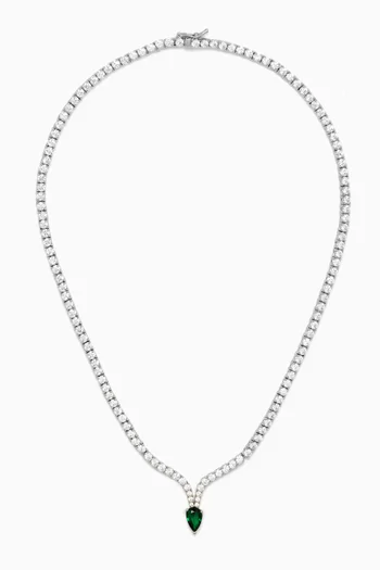 Pear Pointed CZ Collar Necklace in Rhodium-plated Brass