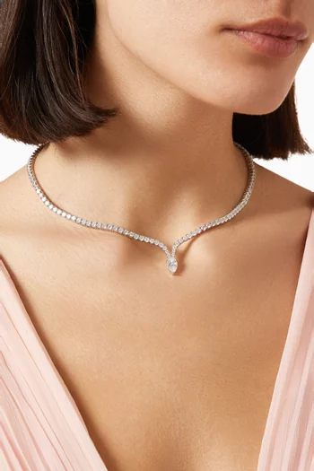 Pear Pointed CZ Collar Necklace in Rhodium-plated Brass