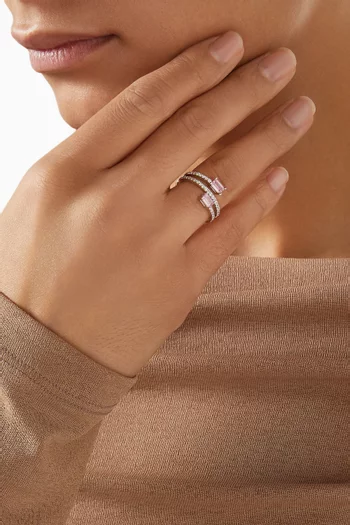 خاتم بتصميم ملفوف مرصع بأحجار بافيه نحاس مطلي بالروديوم