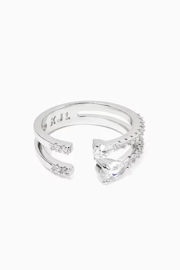 CZ Pear Open Ring iin Rhodium-plated Brass