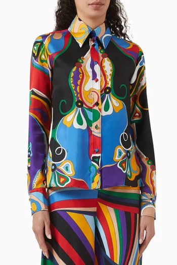 Orchidee-print Shirt in Silk Twill