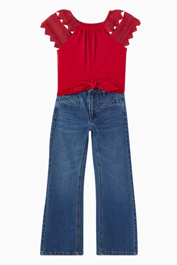 Embroidered Knot-hem Top