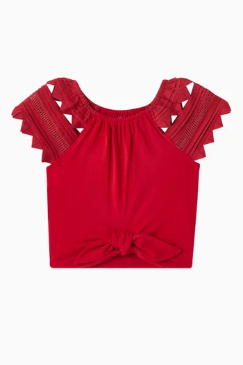 Embroidered Knot-hem Top