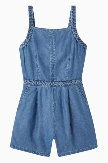 Braided-trim Romper in Denim