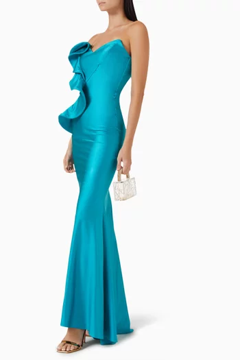 Ruffle Strapless Gown in Jersey