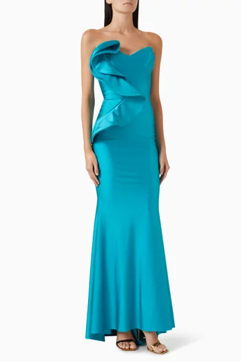 Ruffle Strapless Gown in Jersey