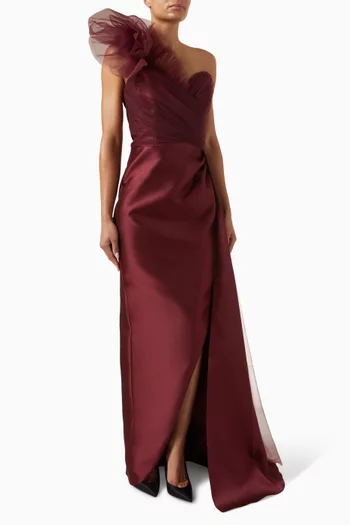 فستان سهرة بكتف مكشوف ميكادو وتفتا