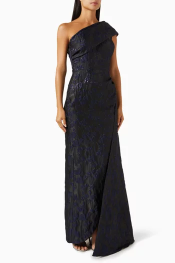 Asymmetrical One-shoulder Gown in Metallic Jacquard