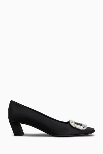 Belle Vivier Pilgrim Buckle Pumps in Satin