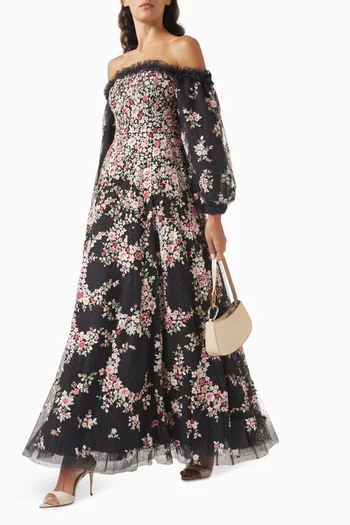 Lunaria Wreath Off-Shoulder Gown in Tulle