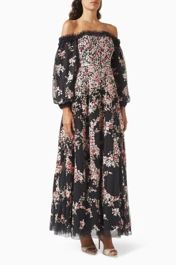 Lunaria Wreath Off-Shoulder Gown in Tulle