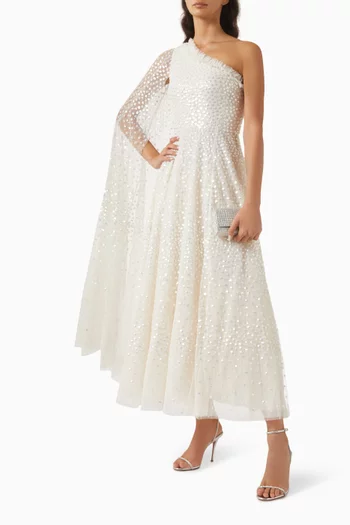 Sequin-embellished One-shoulder Gown in Tulle