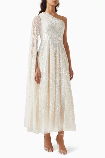 Sequin-embellished One-shoulder Gown in Tulle