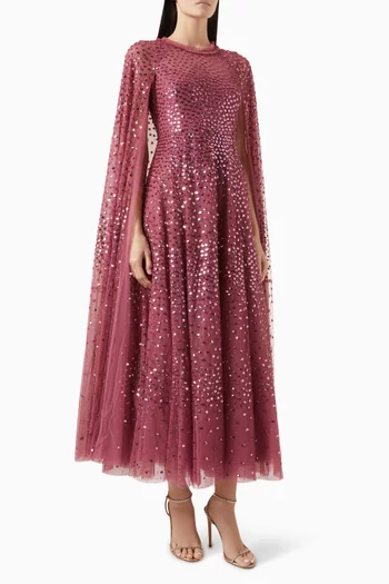Sequin Cape-sleeve Gown in Tulle