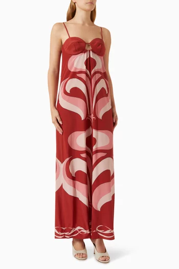 Vintage Lily Printed Maxi Dress in Silk