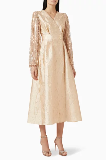 Embellished-sleeve Maxi Dress