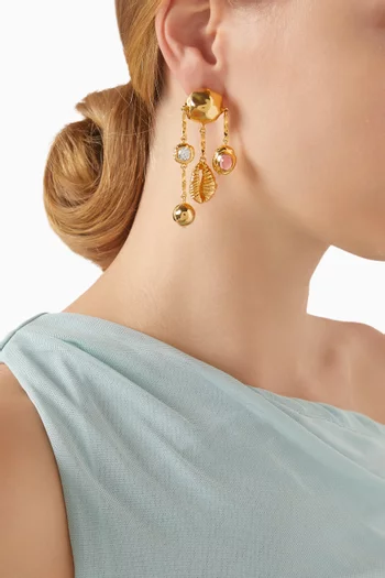 Seashell Drop Earrings in Crystal and 18kt Gold-plated Brass