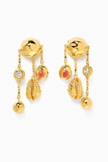 Seashell Drop Earrings in Crystal and 18kt Gold-plated Brass