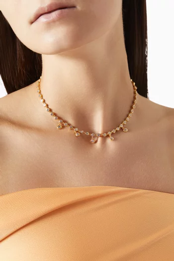 Wave Mesh Crystal Necklace in 18kt Gold-plated Brass