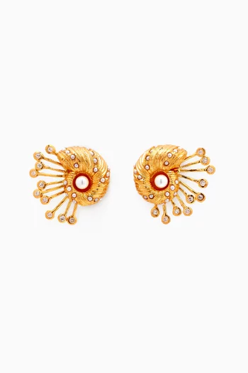 Seashell and Pearl Earrings in 18kt Gold-plated Brass