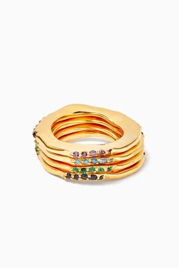 Wave Rings in 18kt Gold-plated Brass, Set of 4