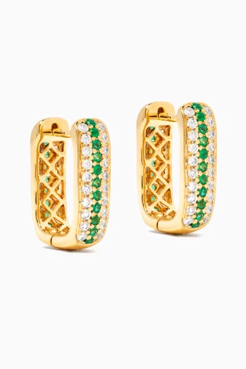 Mini Gaya Chubby Diamond & Emerald Huggie Earrings in 18kt Gold