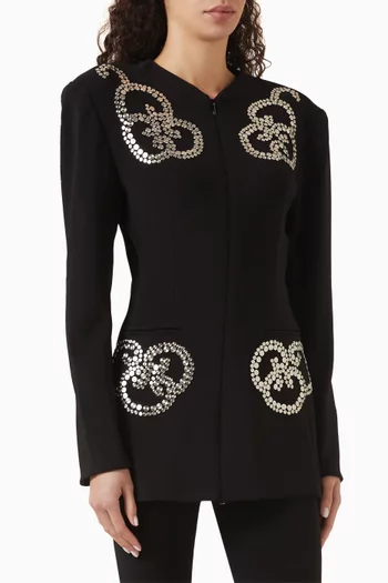 V Neck Zip Front Jacket in Stretch Poly Lycra