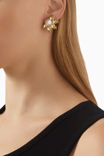 Floral Crystal Earrings in Gold-plated Brass