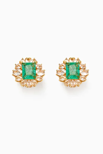 Crystal Stud Earrings in Gold-plated Brass