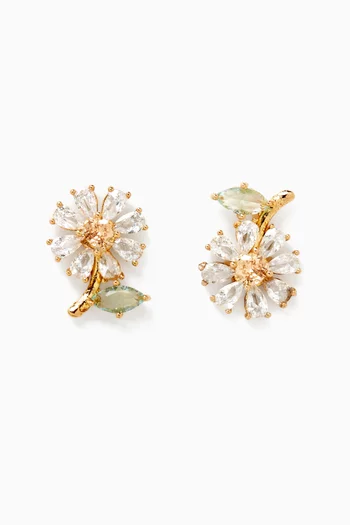 أقراط بتصميم زهور أقحوان مرصعة بكريستال نحاس مطلي بالذهب