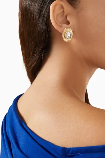 Lilly Pad Crystal Stud Earrings in Gold-plated Brass