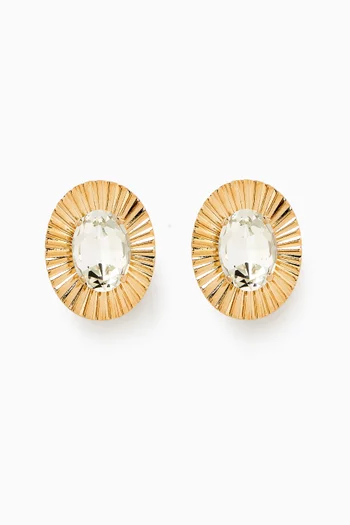 Lilly Pad Crystal Stud Earrings in Gold-plated Brass