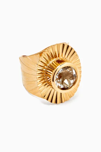 Lily Pad Crystal Ring in Gold-plated Brass