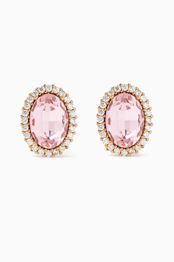 Omega Oval Crystal stud Earrings in Gold-plated Brass